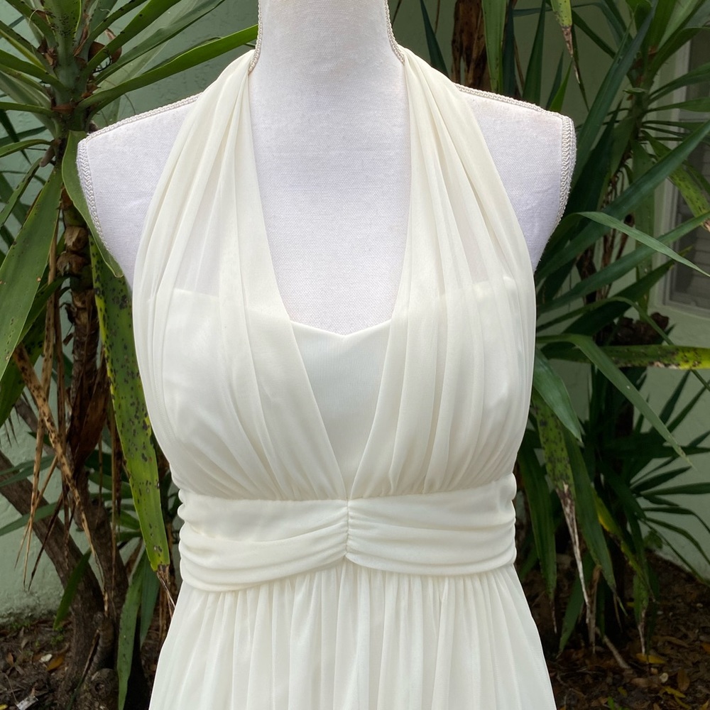 Cream Ivory Chiffon Long Dress with skinny scarf